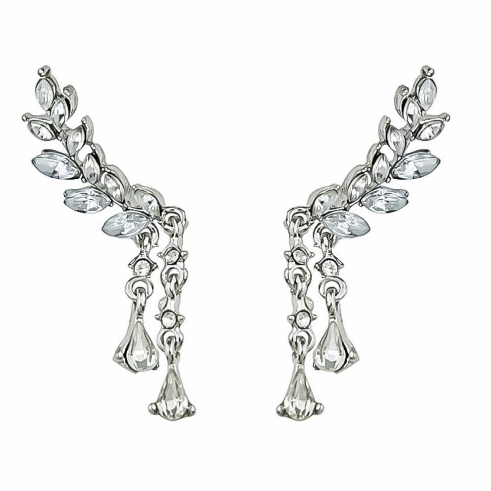 Silver Tone Crystal Ear Crawlers w/Drops - Picture 2 of 8
